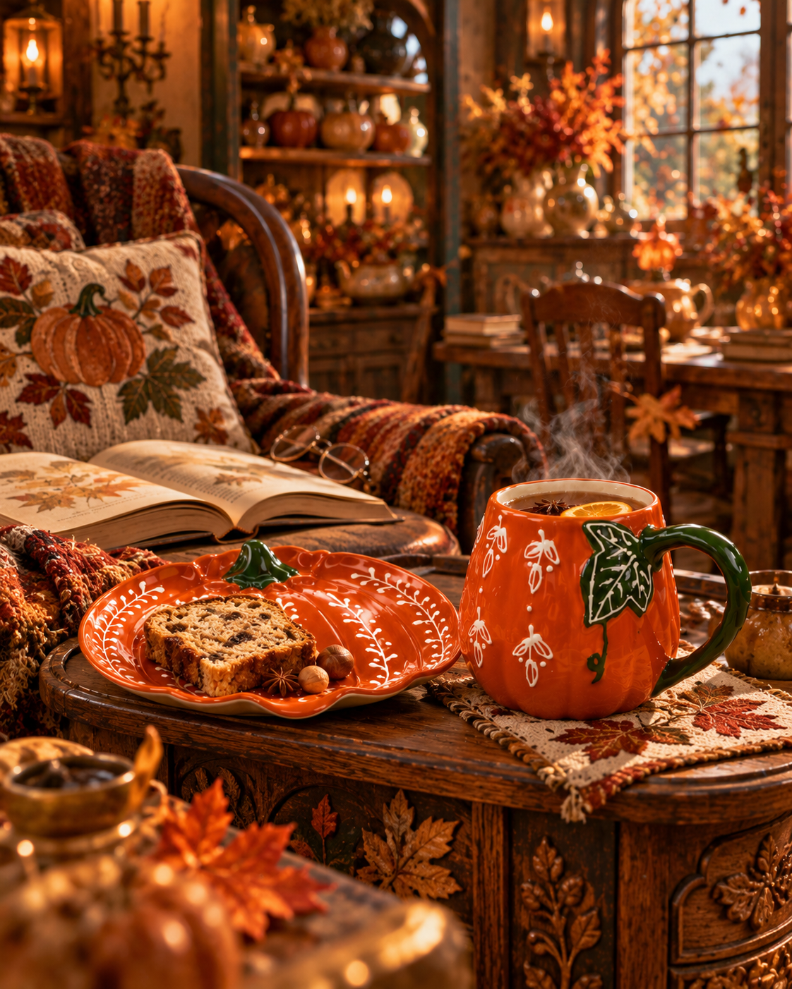 Set autunnale tazza e piattino a forma di zucca