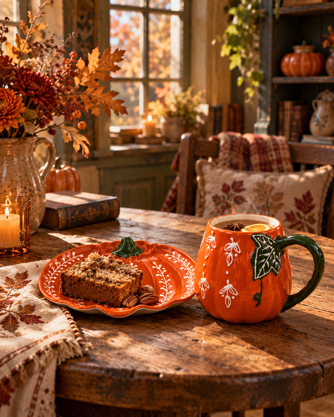 Set autunnale tazza e piattino a forma di zucca