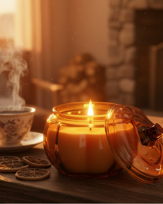 Candela profumata alla vaniglia a forma di zucca