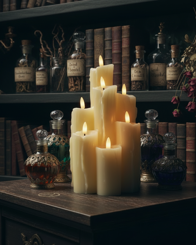 Candela LED a 7 fiamme in cera