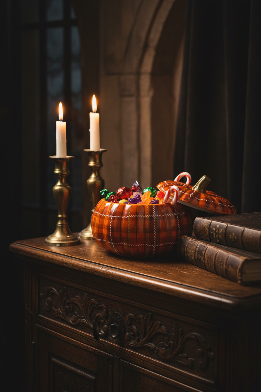 Contenitore - Zucca con trama plaid