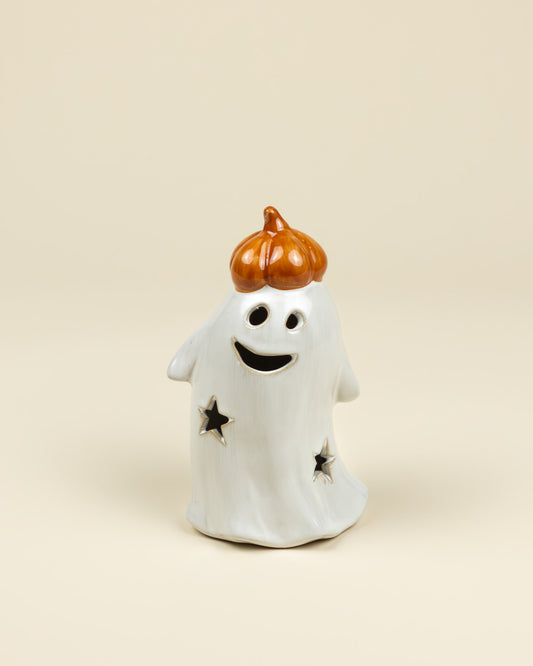 Lanterna LED – Fantasma con zucca in porcellana