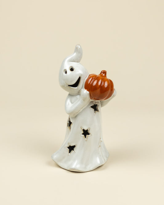 Lanterna LED – Fantasma con zucca in porcellana