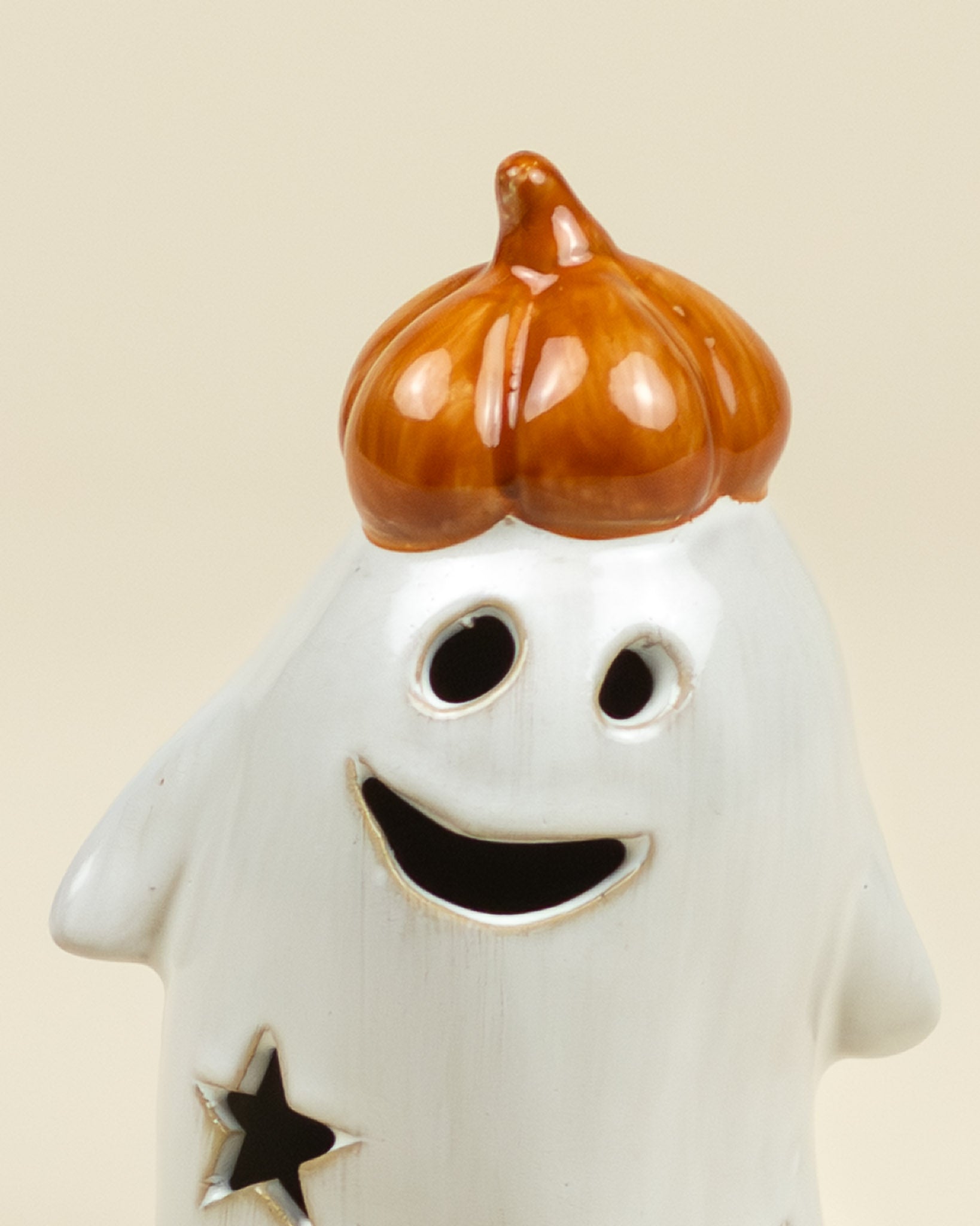 Lanterna LED – Fantasma con zucca in porcellana