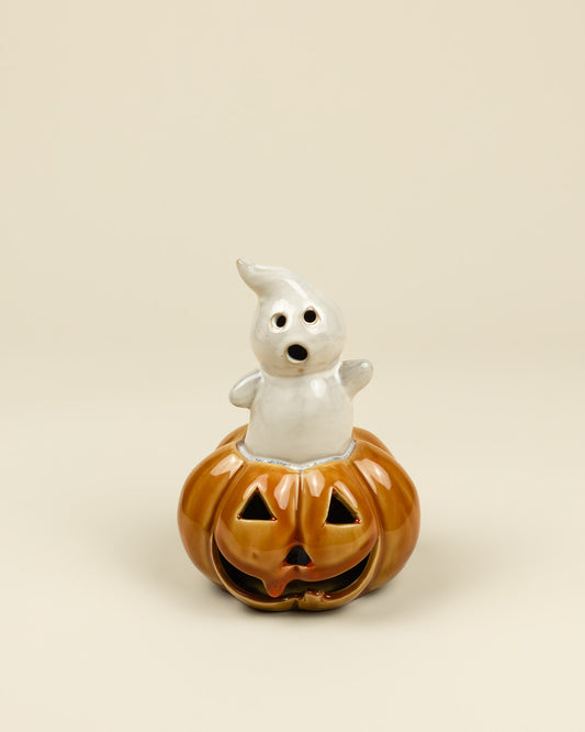 Lanterna LED – Fantasma sulla zucca in porcellana