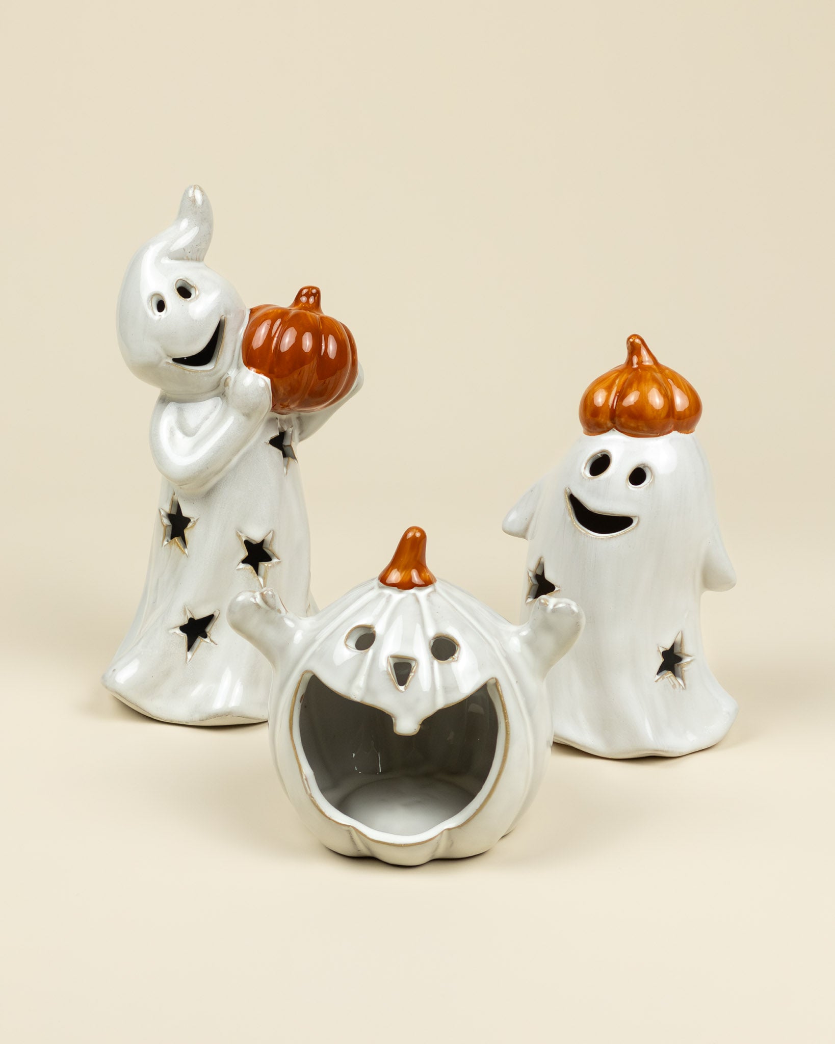 Portacandela zucca fantasma in porcellana