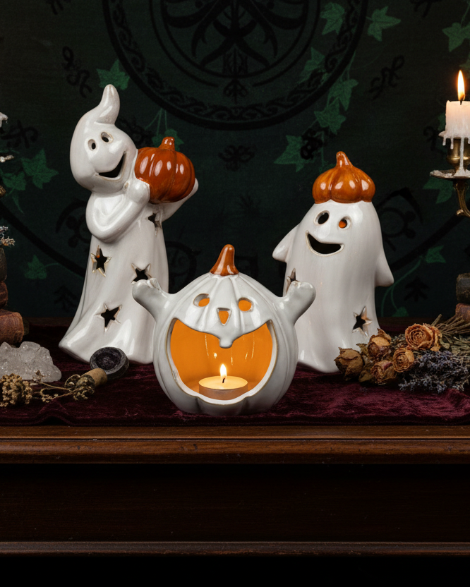 Portacandela zucca fantasma in porcellana