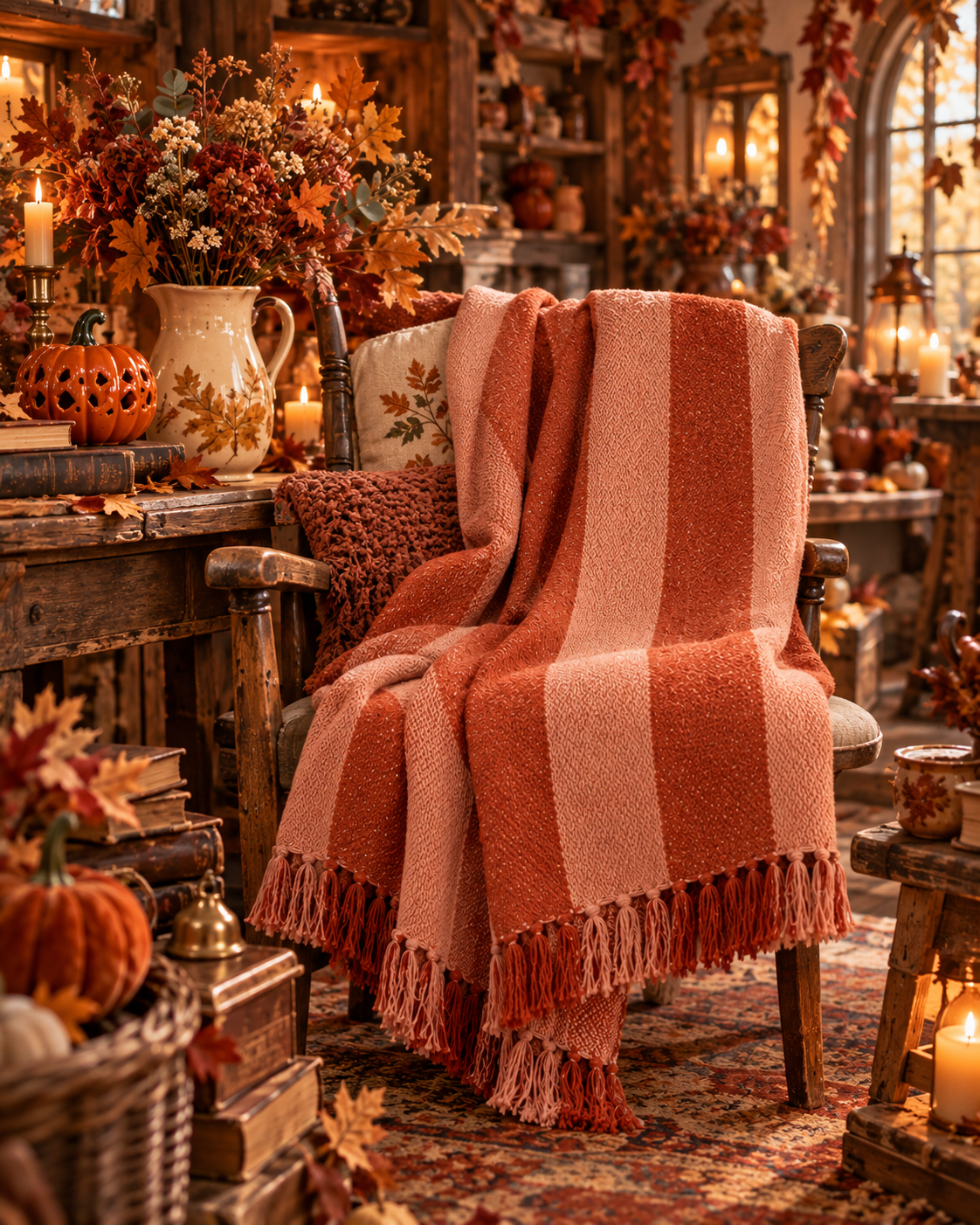 Coperta autunnale a righe arancio