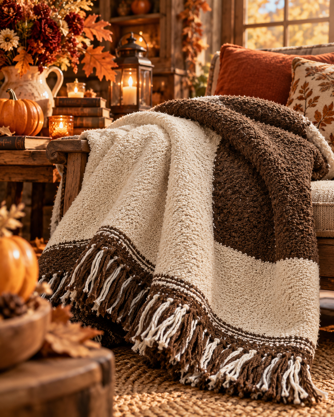 Coperta a righe ciococlato in cotone riciclato