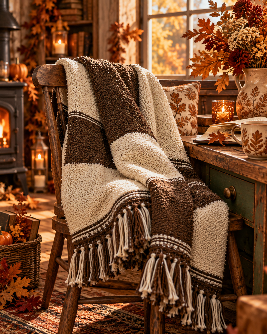 Coperta a righe ciococlato in cotone riciclato
