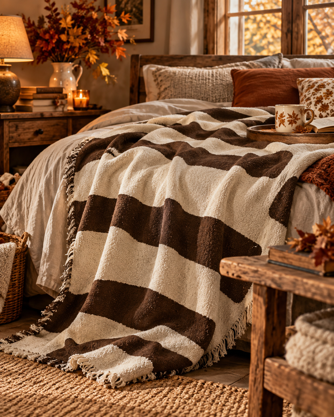 Coperta a righe ciococlato in cotone riciclato