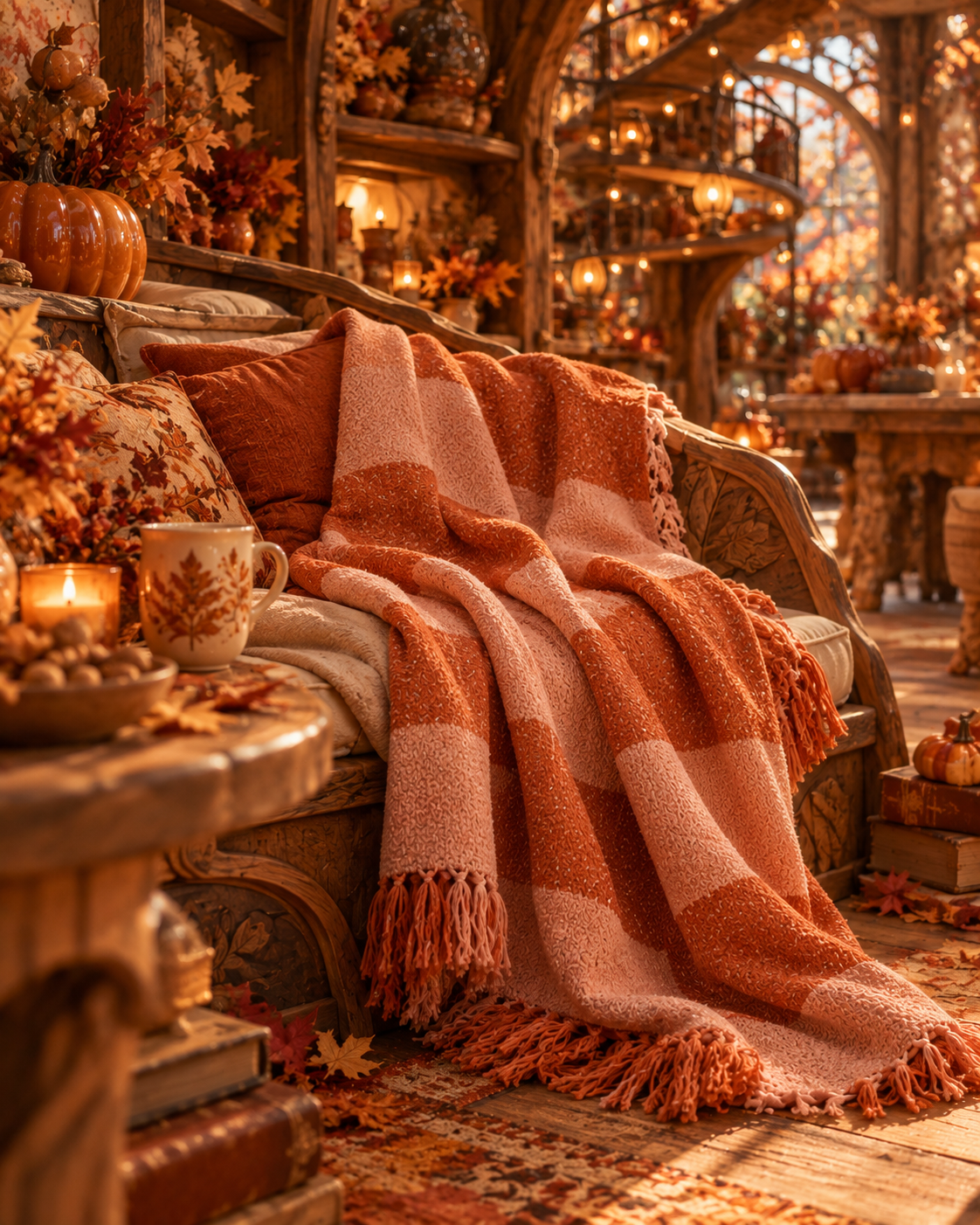 Coperta autunnale a righe arancio