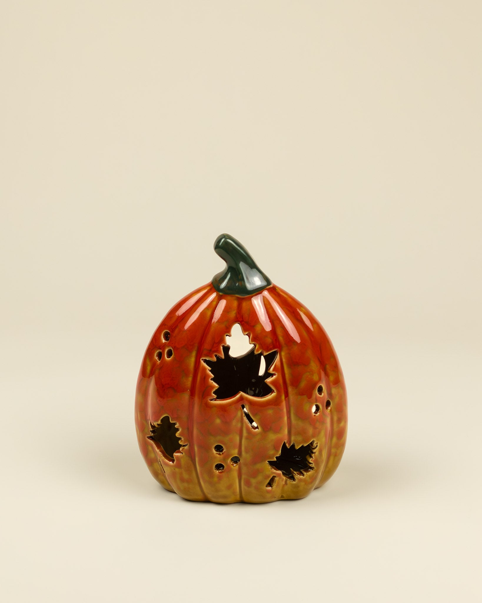 Lanterna LED - Zucca con foglie in porcellana