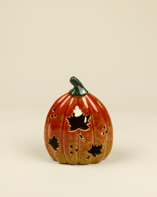 Lanterna LED - Zucca con foglie in porcellana