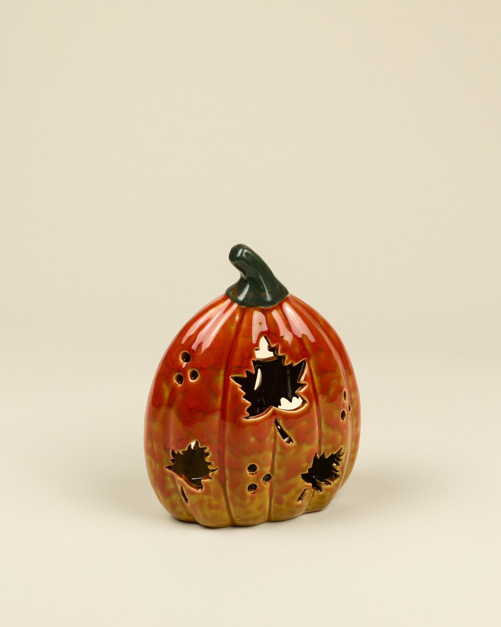 Lanterna LED - Zucca con foglie in porcellana