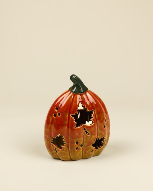 Lanterna LED - Zucca con foglie in porcellana