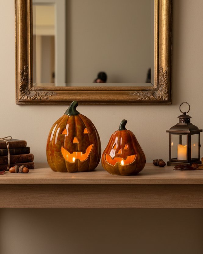 Zucca decorativa LED in porcellana