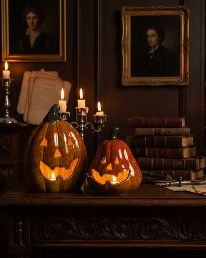 Zucca decorativa LED in porcellana