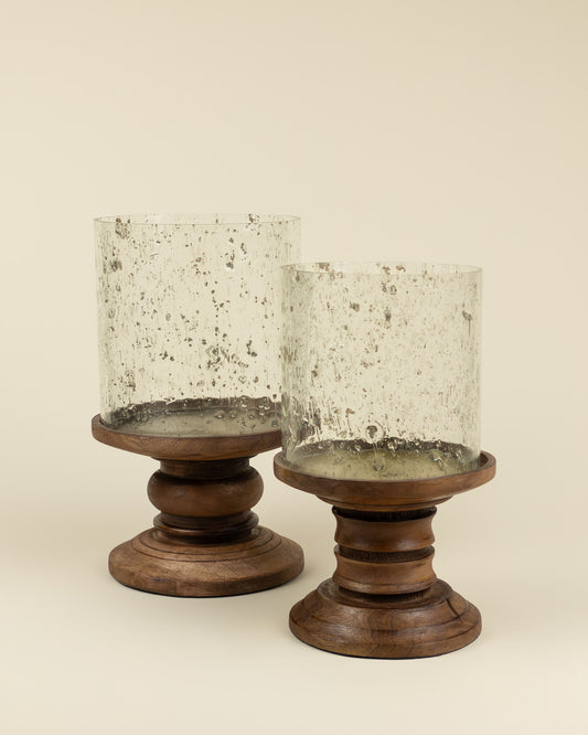 Portacandele in vetro e legno – Grande