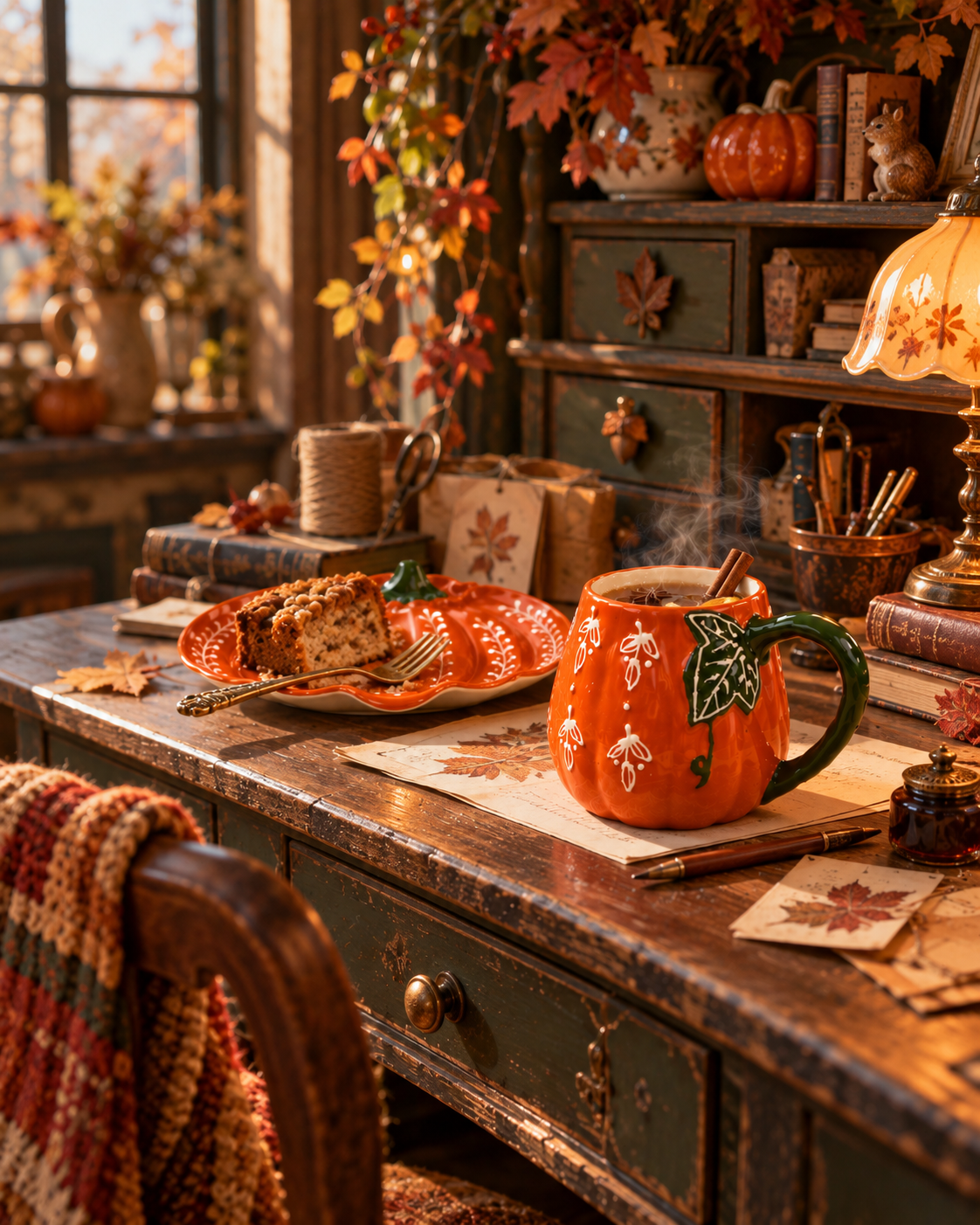 Set autunnale tazza e piattino a forma di zucca