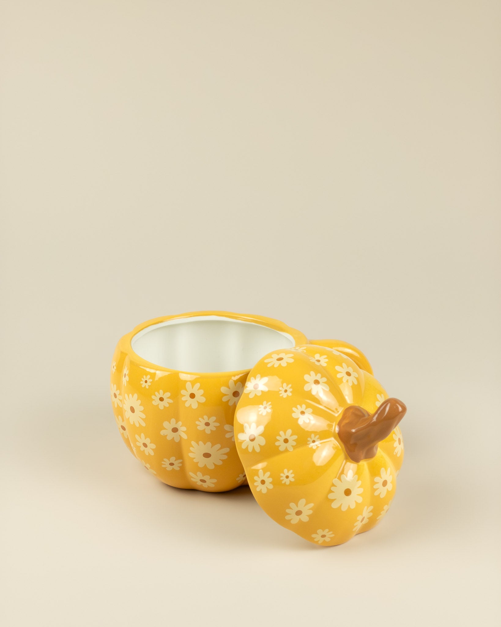 Tazza in ceramica a forma di zucca floreale con coperchio