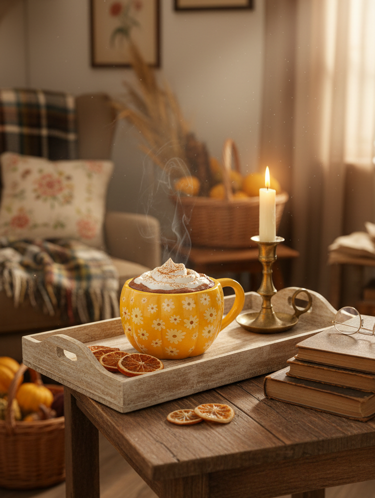 Tazza zucca floreale con coperchio