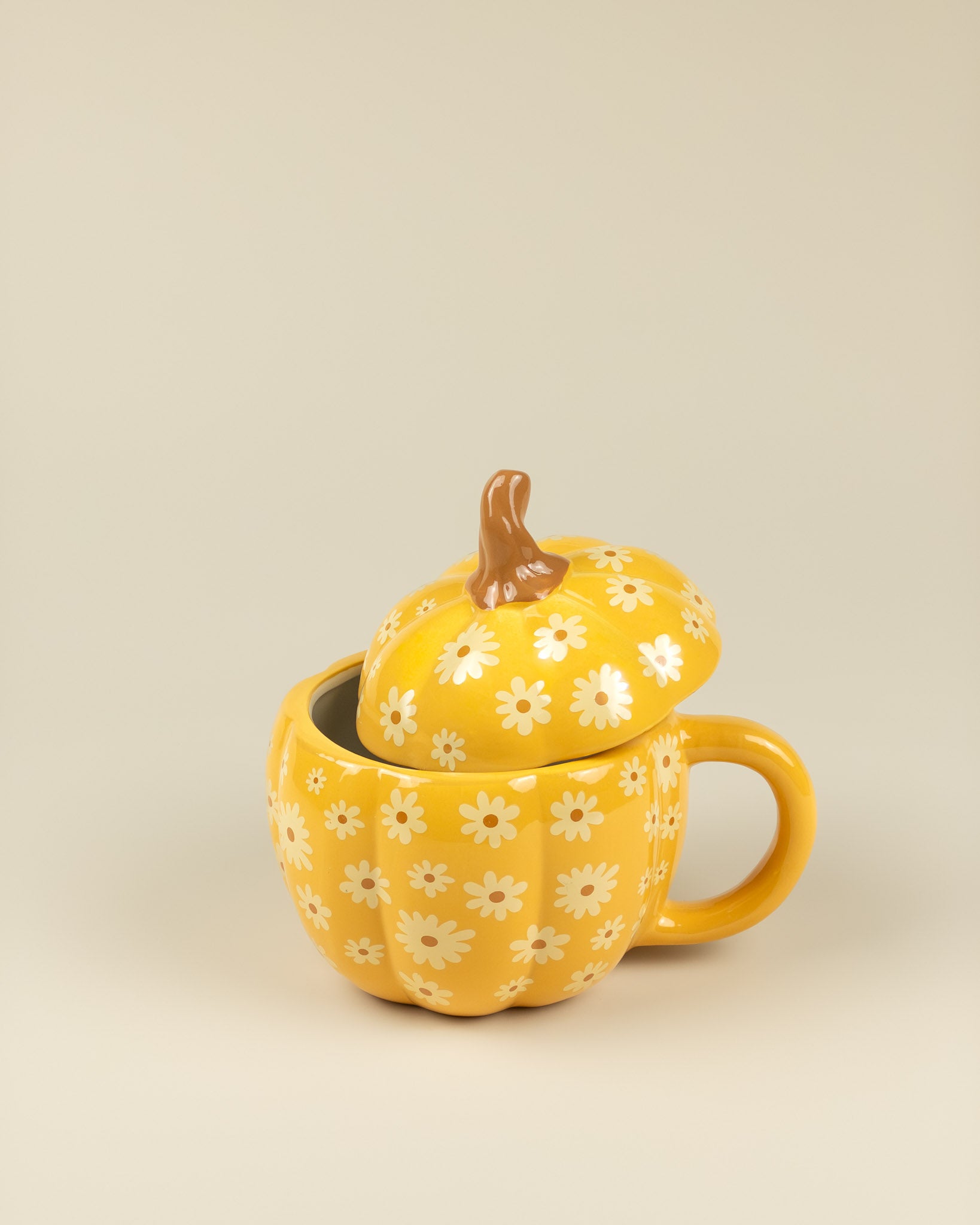 Tazza in ceramica a forma di zucca floreale con coperchio