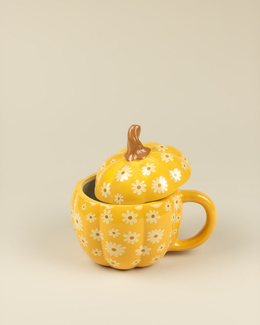 Tazza in ceramica a forma di zucca floreale con coperchio