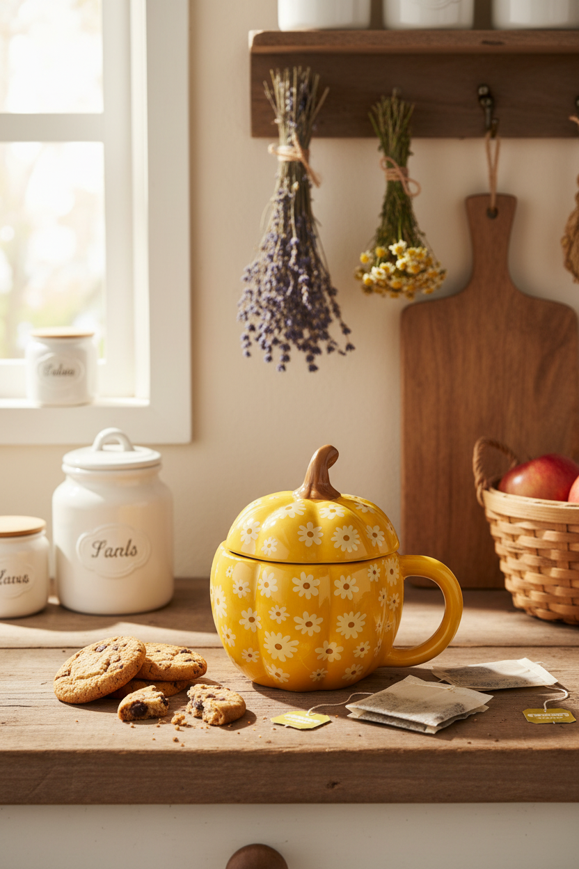 Tazza zucca floreale con coperchio