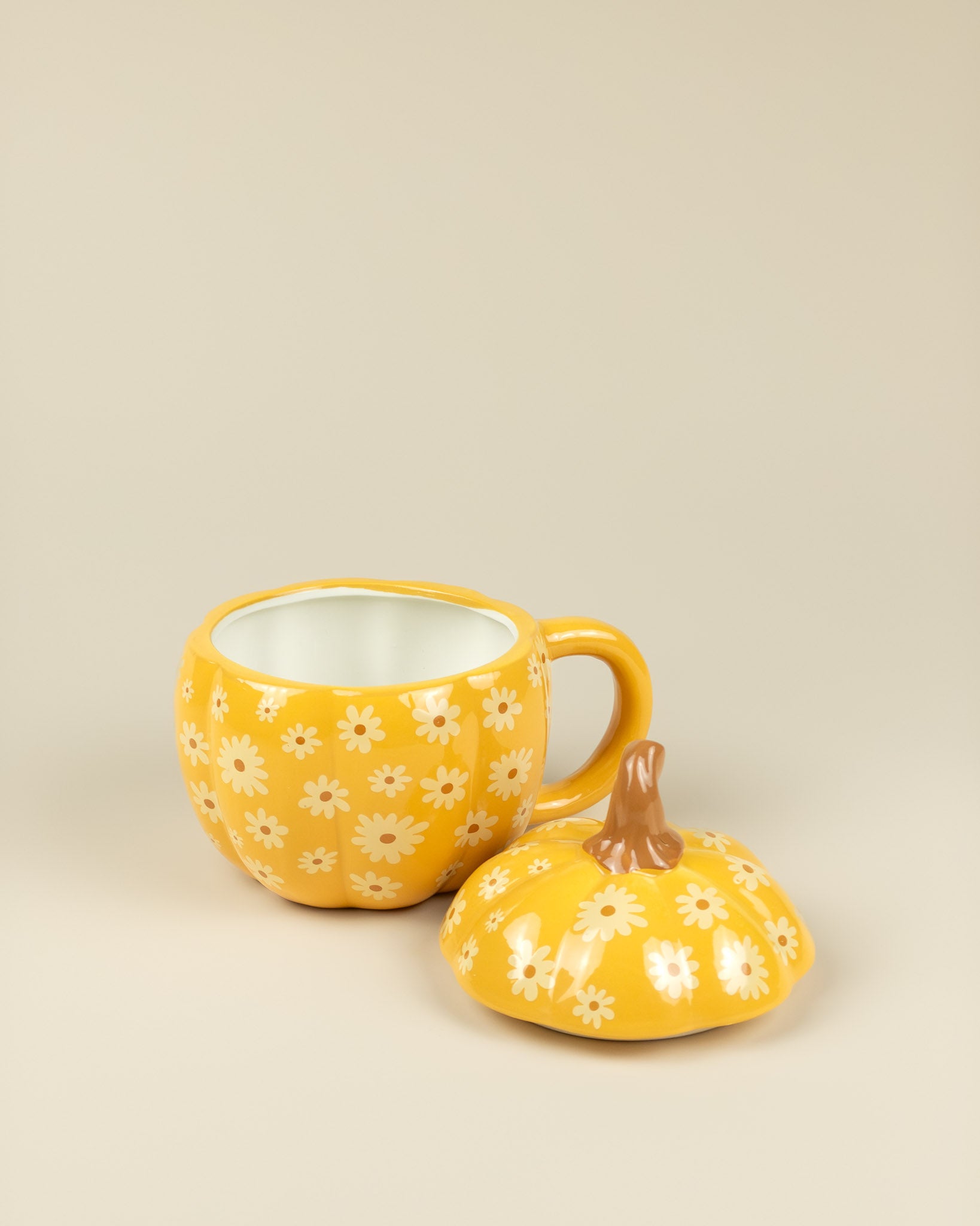 Tazza in ceramica a forma di zucca floreale con coperchio