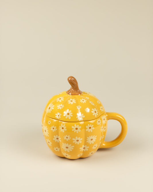 Tazza in ceramica a forma di zucca floreale con coperchio