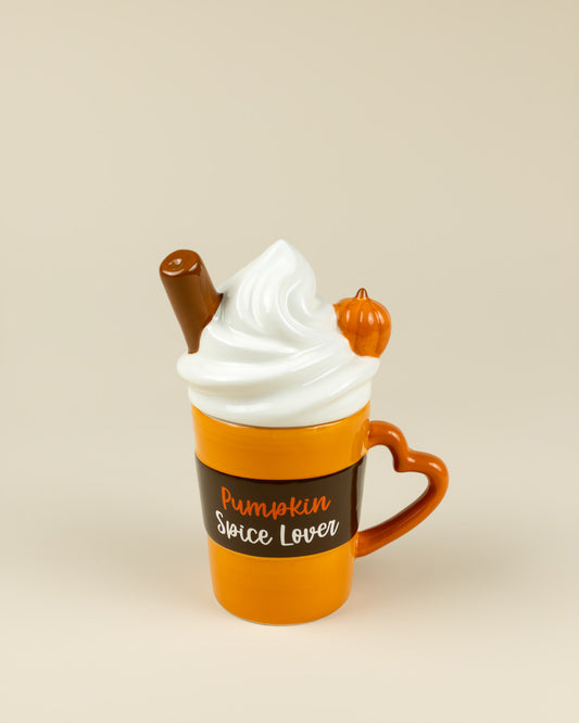 Tazza in ceramica con coperchio a forma di Pumpkin Spice Latte
