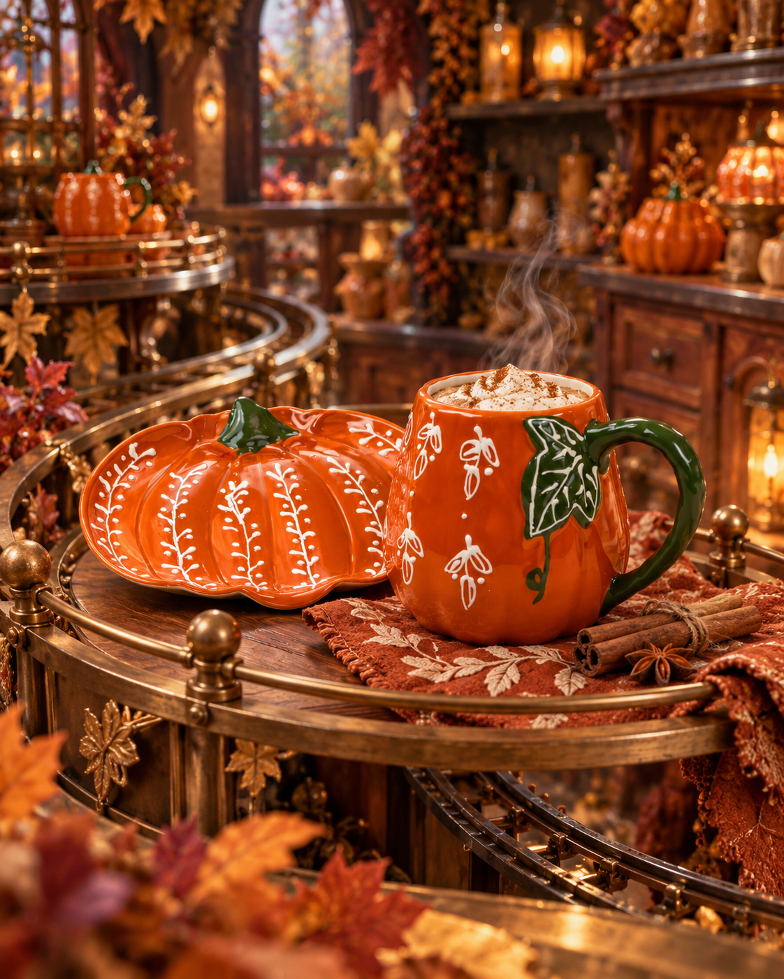 Set autunnale tazza e piattino a forma di zucca