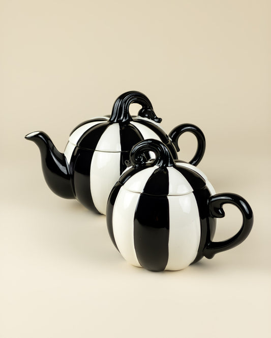 Tazza Zucca a Righe Bianche e Nere con Coperchio