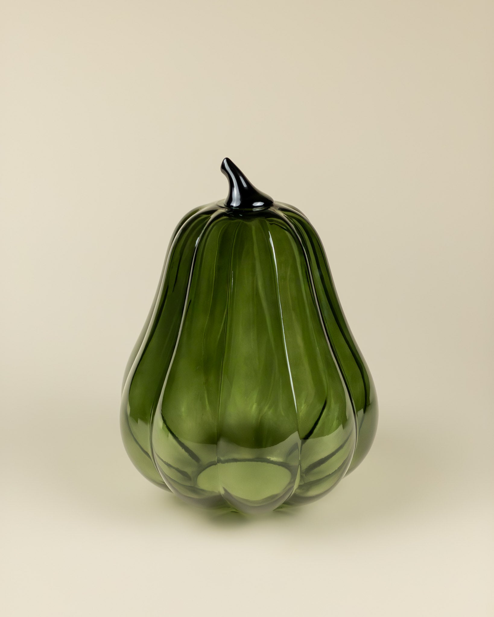 Zucca decorativa in vetro verde oblunga