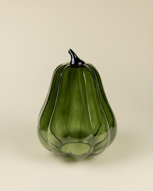 Zucca decorativa in vetro verde oblunga