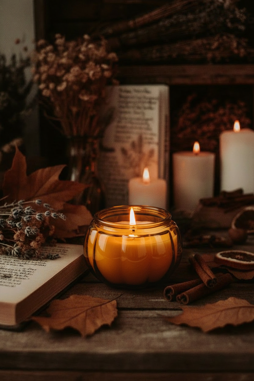 Candela profumata alla vaniglia in vetro ambrato