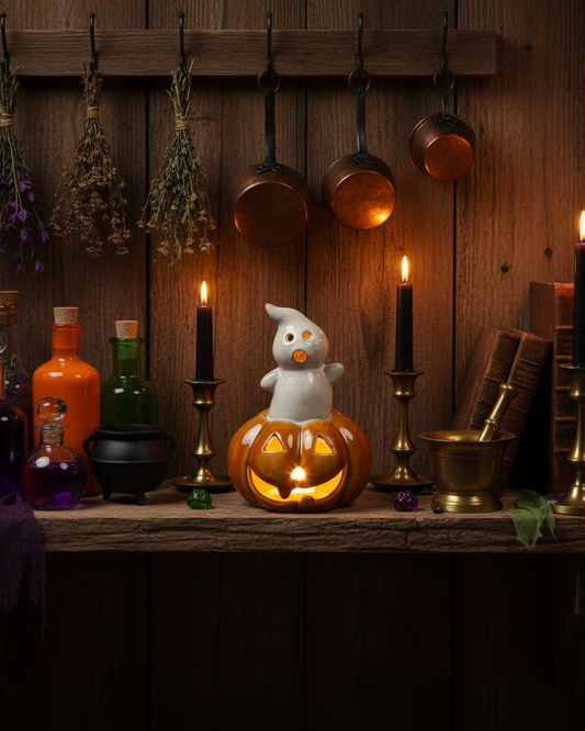 Lanterna LED – Fantasma sulla zucca in porcellana