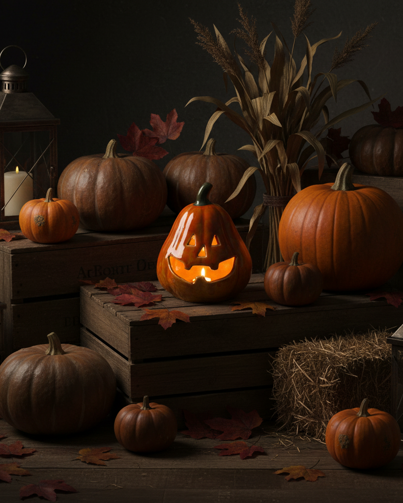 Lanterna LED – Zucca arancione in porcellana