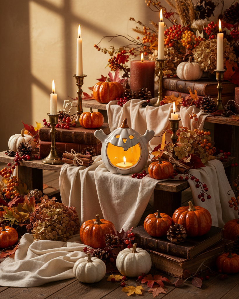 Portacandela zucca fantasma in porcellana