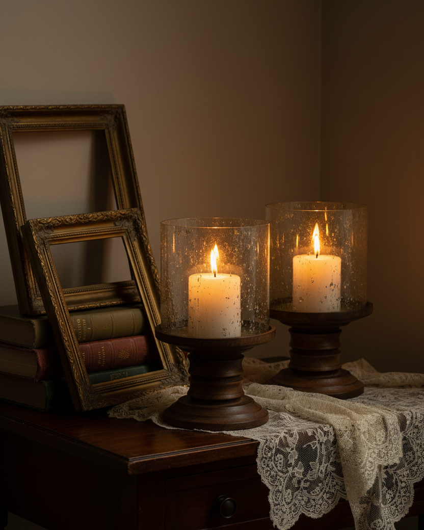 Portacandele in vetro e legno – Grande