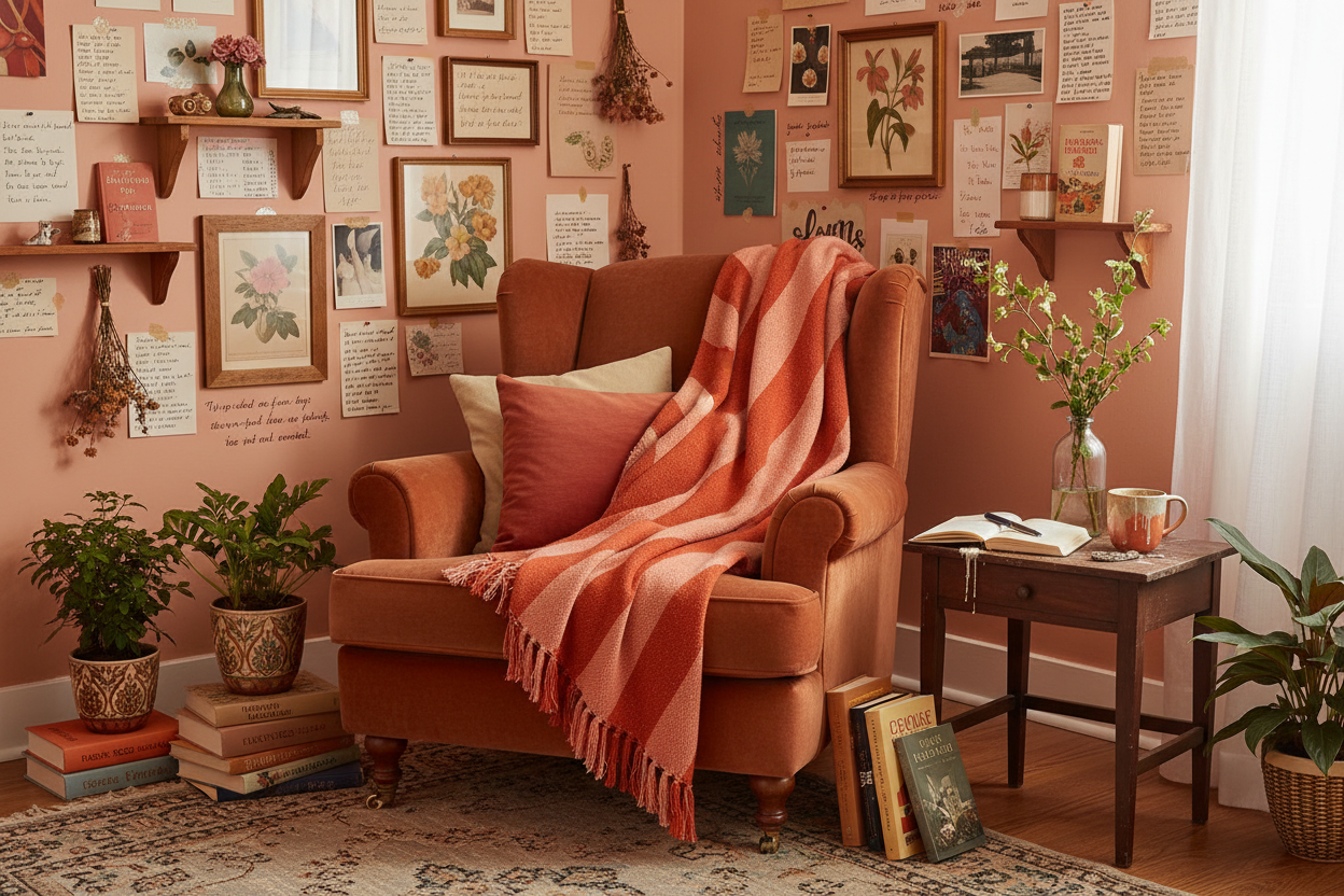 Rich lived-in poet-core reading nook