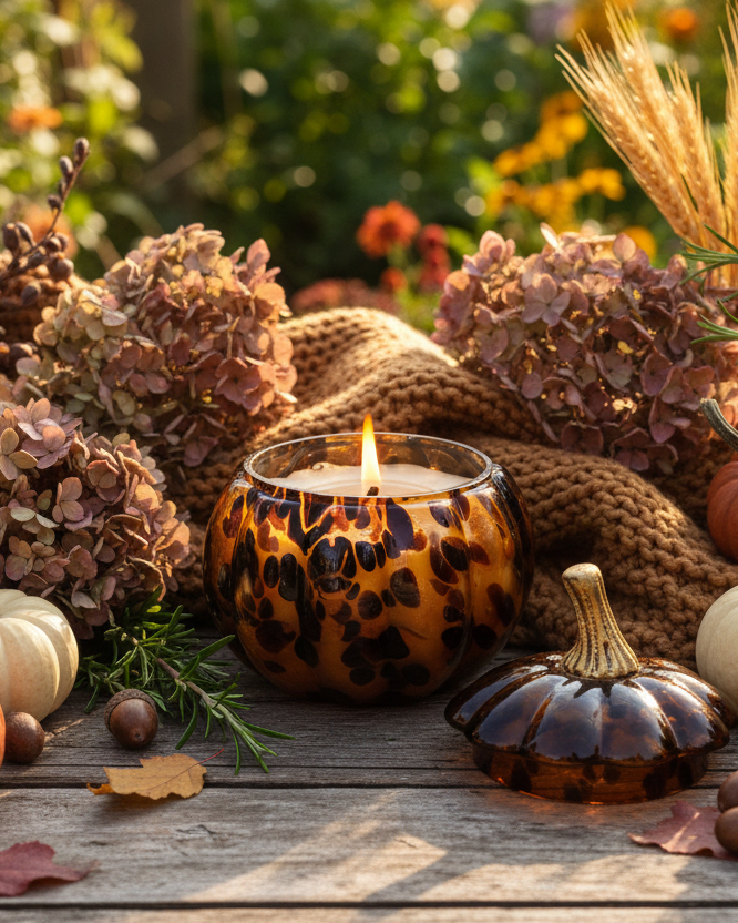 Candela profumata in vetro a forma di zucca