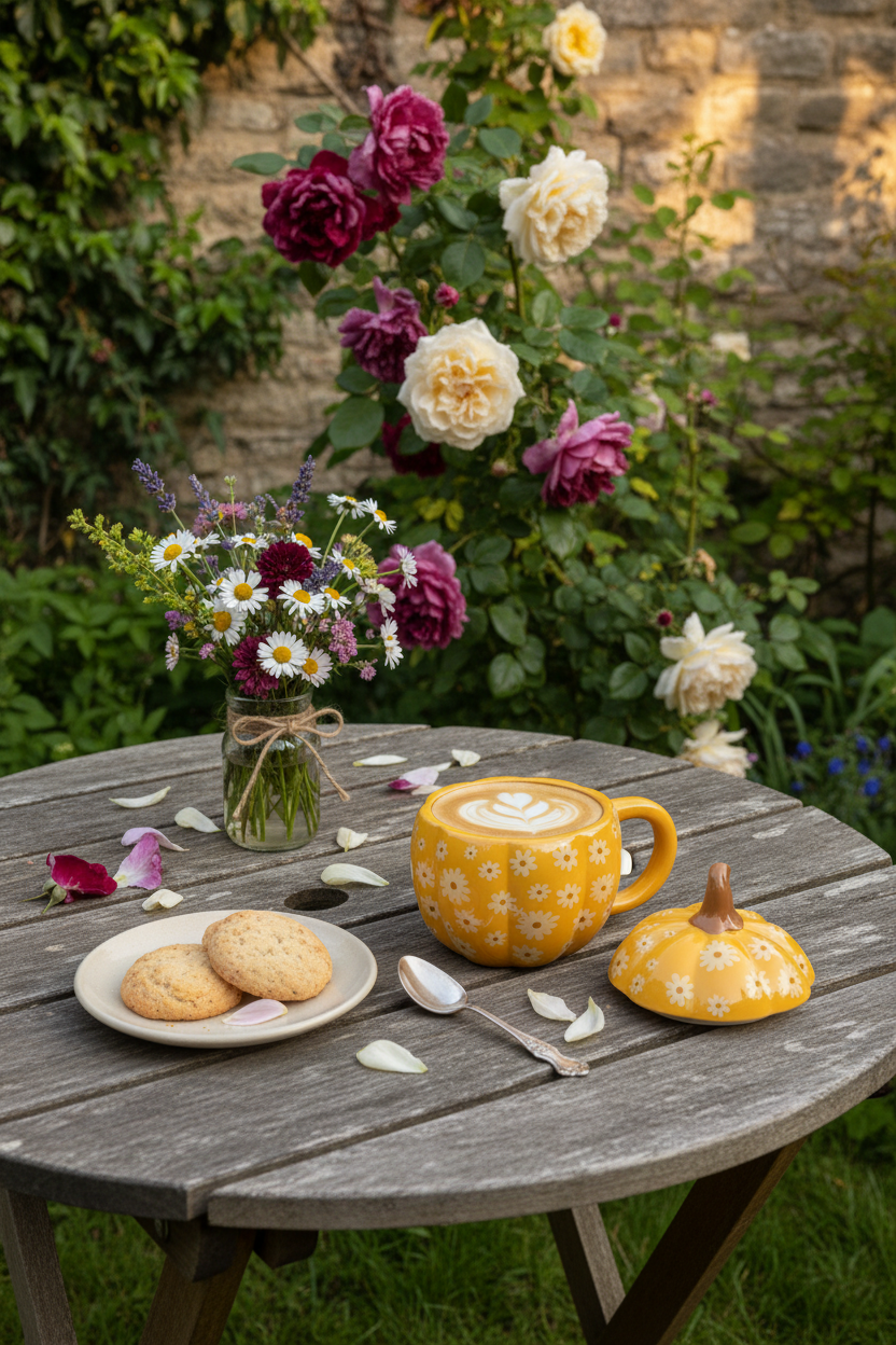 Tazza zucca in giardino primaverile