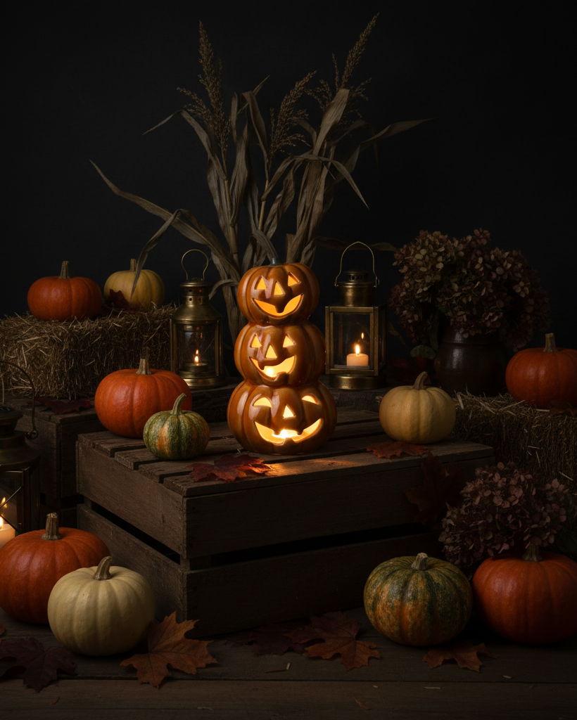 Lanterna LED – Pila di zucche rotonde in porcellana