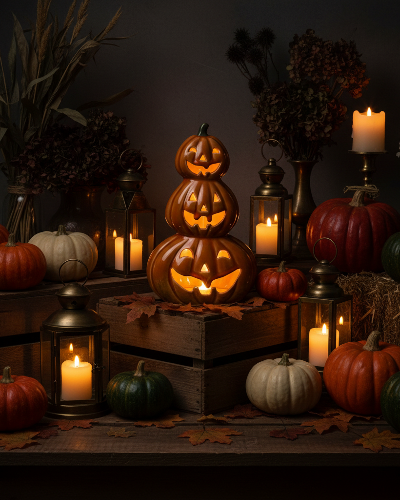 Lanterna LED – Pila di zucche in porcellana