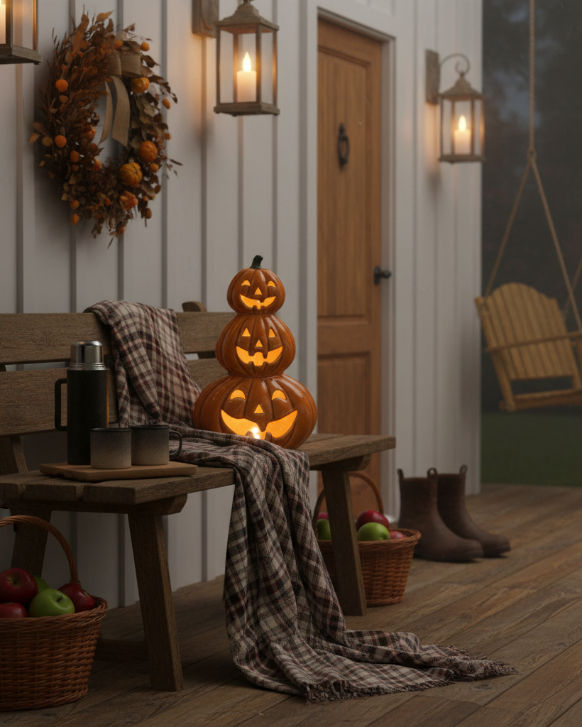 Lanterna LED – Pila di zucche in porcellana